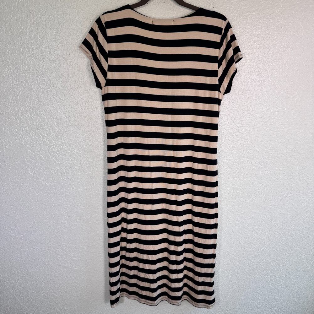 Rachel Parcell T Shirt Dress Womens XL Stripe Rayon Jersey Casual Soft Black Tan - Picture 2 of 11